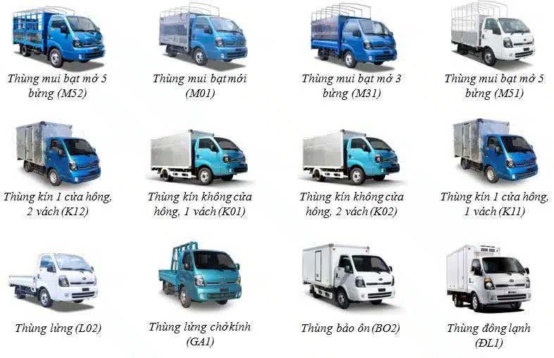 KIA K250 THÙNG MUI BẠT - TẢI 1.99/2.49 TẤN Lineup dòng xe Kia K250