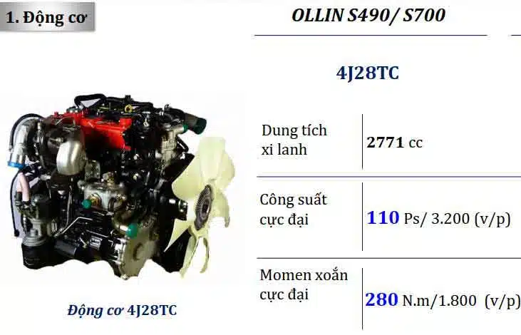 XE TẬP LÁI OLLIN S700 HẠNG C - TẢI 3.5 TẤN Động cơ xe OLLINS 490