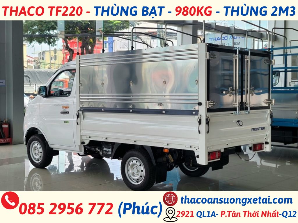 THACO TF220 MUI BẠT | THÙNG DÀI 2M3 | TẢI 990KG thaco tf220 mui bạt (2)