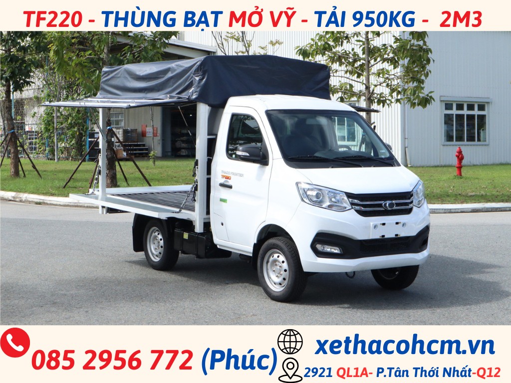 THACO TF220 MUI BẠT MỞ VĨ | THÙNG 2M3 | TẢI 950 KG tf220 mui bạt (6)
