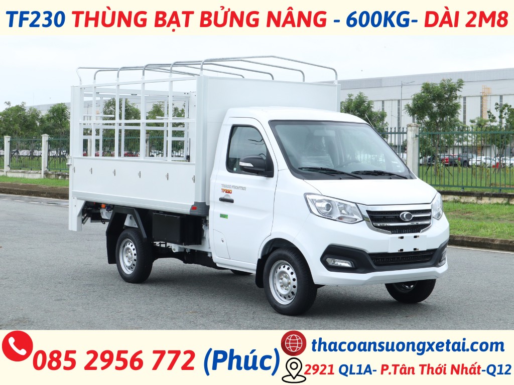 THACO TF230 THÙNG MUI BẠT BỬNG NÂNG | THÙNG 2M8 | TẢI 600 KG TF230 thung mui bat bung nang 2