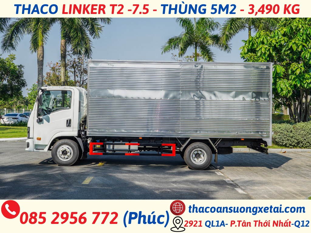 THACO LINKER T2-7.5 THÙNG DÀI 5,2 MÉT TẢI 3,49 TẤN thaco linker t2-7.5 thùng kín