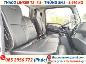 THACO LINKER T2-7.5 THÙNG DÀI 5,2 MÉT TẢI 3,49 TẤN nội thất xe tải thaco linker t2-7.5