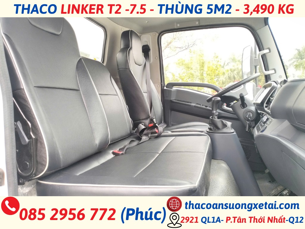 THACO LINKER T2-7.5 THÙNG DÀI 5,2 MÉT TẢI 3,49 TẤN nội thất xe tải thaco linker t2-7.5