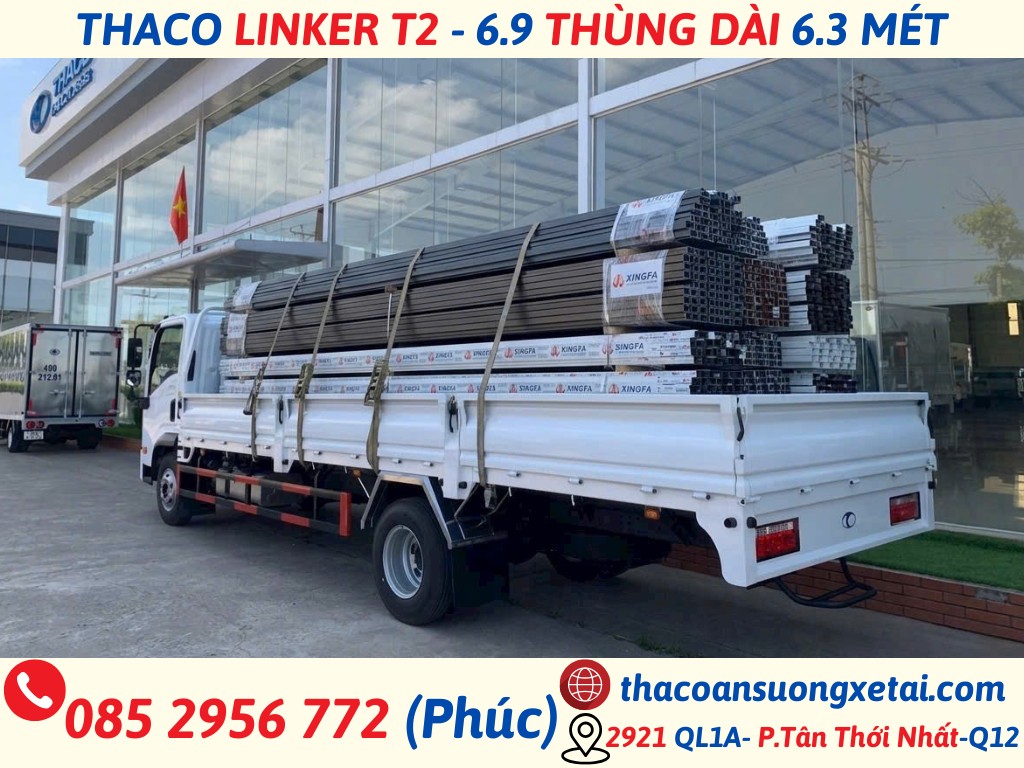 Giá Xe Tải Thaco Linker T2-6.9 Thùng Lửng 2.49 Tấn Thùng Dài 6m3 Mới Nhất xe tải linker thùng dài 6.3 mét