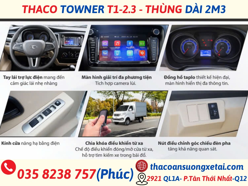 THACO TOWNER T1-2.3|THÙNG DÀI 2M3|TẢI 980KG thaco towner t1 2 3 noi that