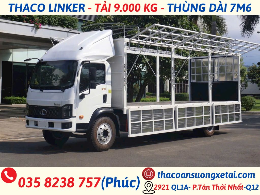 XE TẢI THACO 9 TẤN|THÙNG DÀI 7M6|THACO LINKER T16-7.6 xe tải thaco 9 tấn thùng mui bạt
